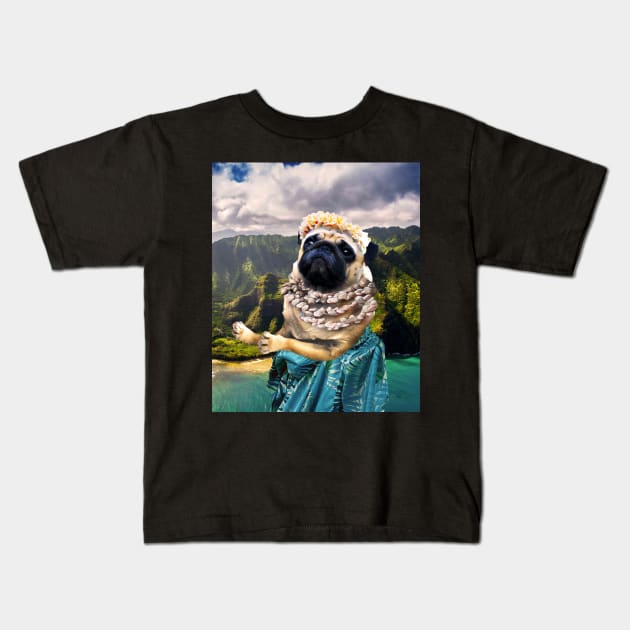 Cute Aloha Pug Hawaiian Kids T-Shirt by Random Galaxy